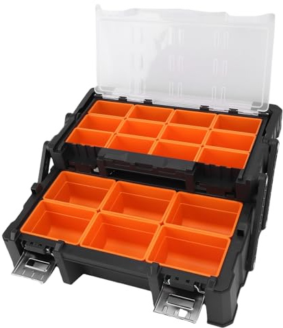 RASTKY Organizador de Piezas Pequeñas, Versátil, 2 Capas, 18 Compartimentos para Tornillos, Tuercas, Pernos, Brocas, Terminales de Cables, Almacenamiento en Garaje