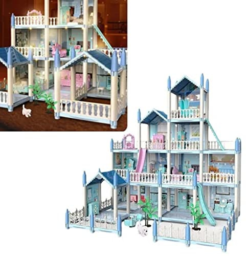 FILFEEL Leuchtendes Puppenhaus mit 14 Zimmern, DIY-Prinzessinnenschloss mit Möbeln – Spielzeug für Mädchengeburtstage