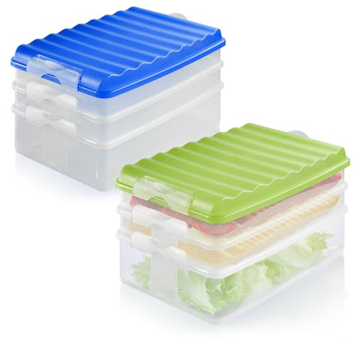 com-four® 2x Lunch-Box mit mehreren Fächern, Aufschnittbox stapelbar | Brotdose auslaufsicher mit Deckel - ca. 25 x 15,5 x 14 cm [Auswahl variiert]