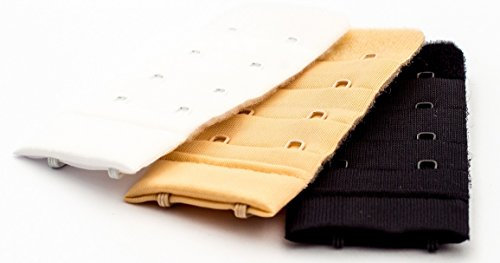 Glamour Secrets 2 Hook Bra Extenders 35mm Wide x 6 (2 White, 2 Black & 2 x Nude)