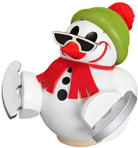 Seiffener Volkskunst | Deko Räuchermännchen | Cool-Man Räuchermann 9 cm | Schneemann | Original Erzgebirge | 19092 | mit Schlittschuhen