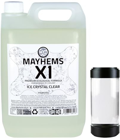 Mayhems - X1 Premixed PC Coolant - Computer Water Cooling Fluid - Liquid Cooling, Eco Friendly Series, 5 Litre, Ice Crystal Clear