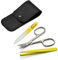 Mont Bleu 3-piece Manicure Set with crystal nail file, in Cruelty Free Black Eco-Leather Case | Italian Scissors - Yellow Czech Crystal Nail File - German Case
