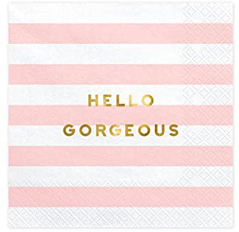 PartyDeco Conf.20 Tovaglioli di Carta a Righe, Rosa, Oro e Bianco