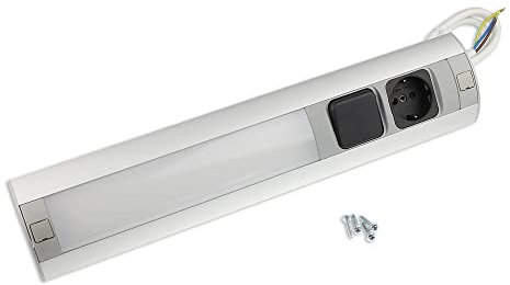 Möbel-Steckdose mit Schalter und Leuchte für Küche und Büro - hochwertige Ecksteckdose aus Aluminium ideal für Arbeitsplatte, Tischsteckdose Unterbausteckdose | 1x Schuko, 1x Schalter, 1x Leuchte