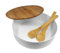 Spetebo XXL Salatschüssel mit Bambus Besteck 30 cm - weiß - Kunststoff Schale groß mit Holz Deckel - Rührschüssel Servierschüssel Schüssel mit Servierbesteck für Obst Salate Desserts lebensmittelecht