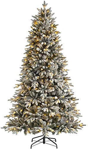 WeRChristmas Pre-Lit Slim Snow Flocked Christmas Tree with 450 Chasing Warm LED Lights, Multi-Colour, 7 feet/2.1m