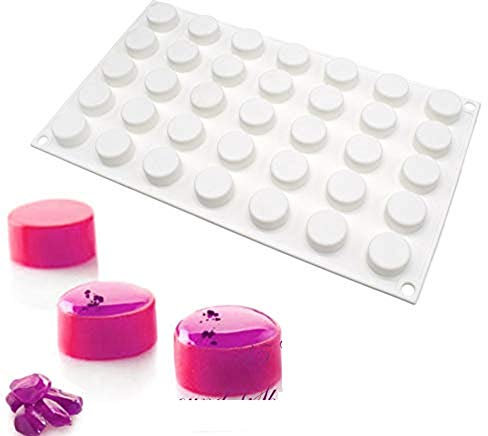 3D Moule de Silicone, Moule de Gâteau Mousse pour Glace Chocolat Pâtisserie Dessert, 35 Trous Forme de droits ronds