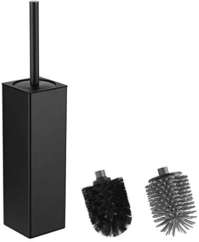 bgl WC-Bürste und Halter, Silikon WC-Bürstenhalter 2 Bürstenköpfe, Aluminium Quadratische Klobürste für Badezimmer Reinigung, WC-Bürsten (Mattschwarz)
