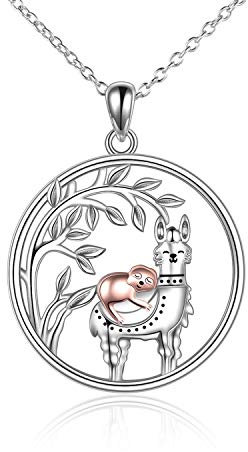 YAFEINI Faultier Lama Alpaka Geschenke Sterling Silber Lama Alpaka Halskette Süßer Faultier Lama Anhänger Schmuck für Frauen Geschenke