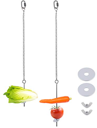 2 Pcs Chicken Veggies Fruit Skewer,Stainless Steel Vegetable Fruit Chain Hanging Holder Food Feed Tool for Chicken Parrot Bird