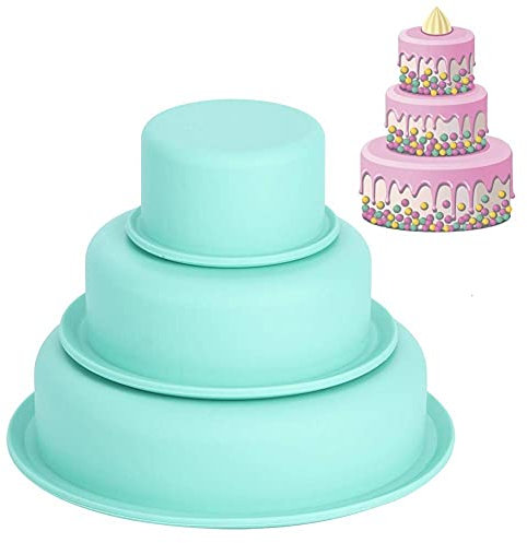 Moule à Gâteau 3 Étages Rond en Silicone, Moule Gâteau Silicone Rond, Lot de 3 Couches de Moulle en Silicone Patisserie 20cm, 15cm, 8cm pour de Gâteau de Mariage/Anniversaire/Noël