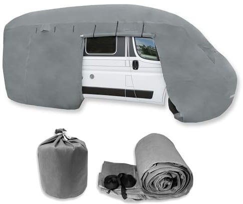 NATIV Schutzhülle für Wohnmobil | UV-resistente Abdeckplane für Ihr Wohnmobil | universelle Passform | Polyamid | Dach wasserdicht, Seitenteile wasserabweisend | grau | 870 x 235 x 275 cm