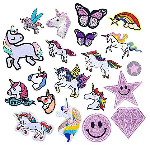 Bügelflicken Kinder, 20 Stück Patches zum Aufbügeln Einhorn Aufnäher Applikation Flicken Zum Aufbügeln für DIY T-Shirt Jeans Kleidung Taschen,Flicken Patches