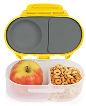 b.box - Frischhaltedose mit zwei versiegelten Fächern und Silikonmaterial, wiederverwendbare Snackbox für Kinder mit offenem oder schließendem Clip (Zitronenscherbet)