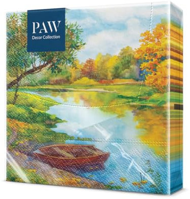 PAW - Servietten 3-lagig (33 x 33 cm) I 20 Stück I Perfekt für Geburtstage, Partys, Hochzeiten, Kommunion und Feiern I Tischdeko Bunte Papierservietten - Aquarellfluss Bot Flussufer I Watercolor River