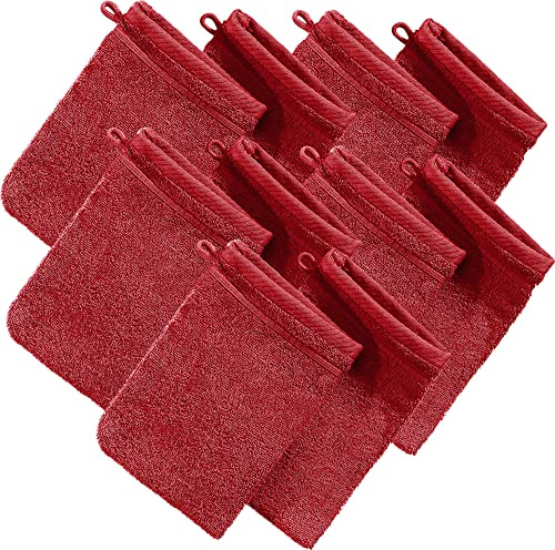Erwin Müller Waschhandschuh, Waschlappen Heidelberg 10er- Pack, 100% Baumwolle rot Größe 15x21 cm - weiche Qualität, saugstark und strapazierfähig - praktisch durch Schlaufe