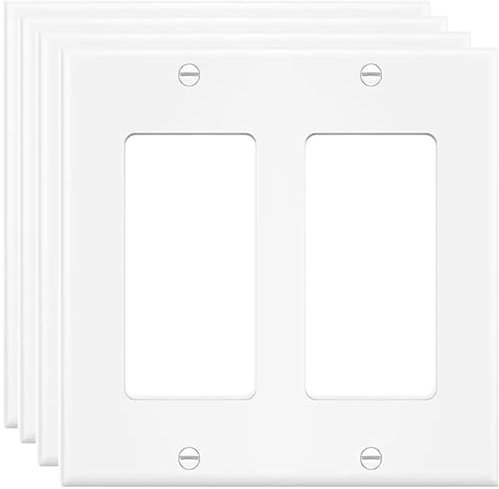 Placa de pared de salida de interruptor de 2 bandas, placa frontal eléctrica doble Decora para interruptor de luz, interruptor inteligente, receptáculo, reguladores, salida USB, GFCI, blanco (paquete