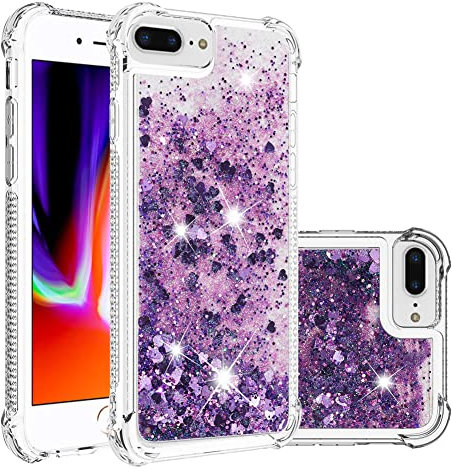 IMEIKONST Compatible with iPhone 8 Plus / 7 Plus Glitter Case, Liquid Sparkle Quicksand Clear Transparent Sequin Slim TPU Bumper Silicone Shockproof Cover for iPhone 6S Plus / 6 Plus. Love Purple YBW