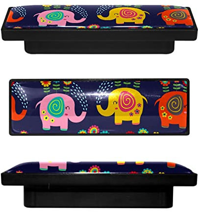 4 Stück Rechteckiger Schrankgriff Schrankknauf Schublade Griff Niedlich Cartoon Boho Elefant Wasser Spray Sonnenblume Schubladenknöpfe mit Schrauben Möbel Dekor