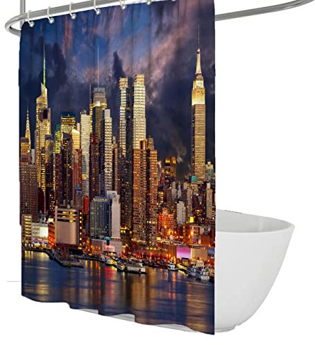 Ensemble de Rideaux de Douche New York City avec 12 Crochets lavables en Polyester Sec et Humide 240 Wx200 L