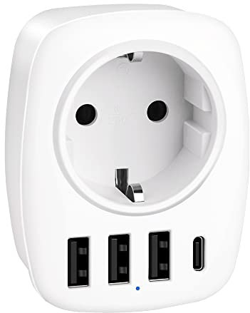 GlamPiece USB Steckdose Mehrfachstecker 5-in-1, Steckdosenadapter Typ-C und Schuko Stecker, 4000W Mehrfachsteckdose USB ladegerät mit Kindersicherung, Mehrfach Adapter Weiß