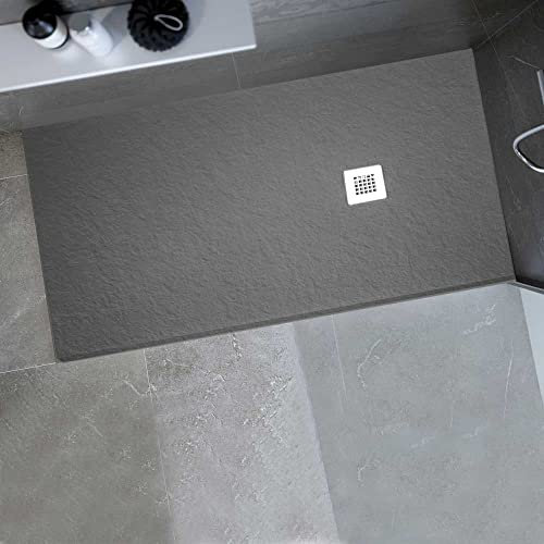 Gresinex® - Plato de Ducha en Resina y Cargas Minerales Aligeradas- Gris Cemento Ral 7005 - NUEVA TEXTURA PIZARRA - Antideslizante Grado 3 - (80x90)