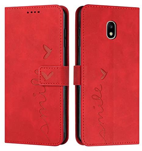 EATCYE Coque pour Samsung Galaxy J3 2017 / J330, Étui Housse en Cuir PU Samsung J3 2017 / J330, Magnetique Flip [Pochette de Portefeuille], Etui de Protection pour Samsung J3 2017 / J330 (#Rouge)