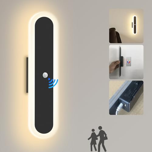 VOMI LED Wandleuchte Kabellos, USB Aufladbar Wandlampe Innen mit Bewegungsmelder 4000mAh Batterie Magnetische 4W Wandbeleuchtung Ohne Stromanschluss 3000K Aluminium Lampe für Flur Treppen