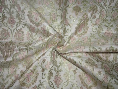 Tissu brocart de soie ivoire, rose layette x or métallisé 112 cm Brocart/jacquard, Les Tissus