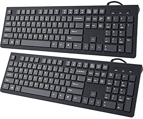 Wired Computer Keyboard, Full-Sized Keyboard Plug Play USB, Black, 2 pcs | Ultra-Thin Keyboard, Low Profile Keys, Spill Resistant, Multimedia Keys, for PC Laptop Chrome