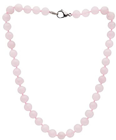 TreasureBay Womens Handmade Beaded Gemstone Necklace - 10mm Natural Pink Rose Quartz Necklace For Women, Girls (Rose Quartz)
