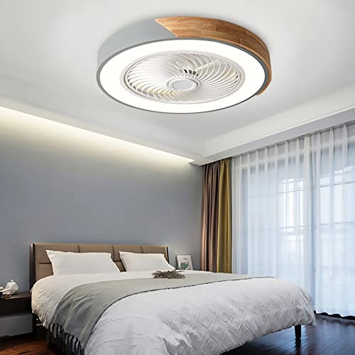 YFouCnd I Modern Silent Ceiling Fan with Light, Remote Control, 6 Speeds, Dimmable, Multi-color, Grey, 52 cm (L) x 52 cm (W) x 20 cm (H), Bedroom, Kids Room, Kitchen