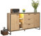 Azkoeesy Sideboard Buffetschrank mit LED-Beleuchtung, 160 cm, Holzoptik Kommode TV-Board mit 3 Schubladen und 2 Türen, Glasböden, für Wohnzimmer Schlafzimmer Flur Esszimmer