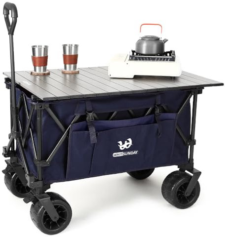 Whitsunday Zusammenklappbarer Wagen, große Kapazität, 180 kg, All-Terrain-Räder, robuster Mehrzweckwagen für Gartenarbeit, Einkaufen, Angeln, Camping, Outdoor, Picknick, Blau