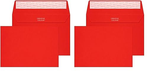 Blake Creative Colour 15106 Farbige Briefumschläge Haftklebung Pillar Box Rot C6 114 x 162 mm 120g/m² | 25 Stück (Packung mit 2)