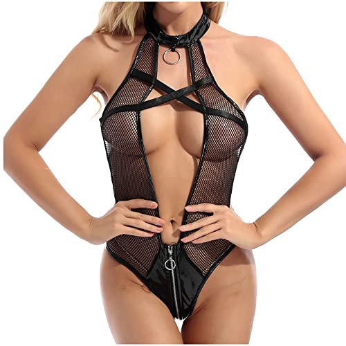 Babydoll Damen Sexy, Erotische Leder Curvy Reizwäsch Dessous Set Rot Rollenspiel Offener Schritt Nachtwäsche Babydoll Erotikwäsche Sexy Push Up Leder Dessous Lack Dessous