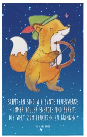 Mr. & Mrs. Panda Wandteppich Schütze Astrologie - Geschenk, Wandtuch, Dekoration, Kinderzimmer Deko, Horoskop, Sternzeichen, Wandbehang,