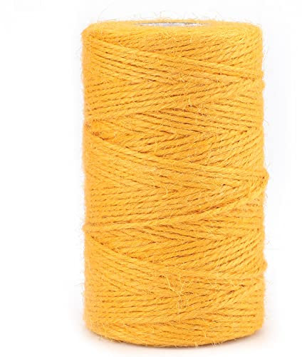 G2PLUS Yellow Jute String Twine 2MM, 100M Natural Garden Jute Rope, 3 Ply Art and Crafts Linen String for DIY Craft; Gardening Use