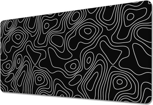 Tapis de Souris Gaming XXL 1000x500x2mm Grand Tapis de Souris avec Base en Caoutchouc Antidérapant Surface Spéciale Améliore la Précision et la Vitesse pour Gamer PC (Topographique Noir)