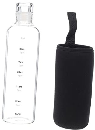 PRETYZOOM Trinkflasche Transparente Wasserflasche mit Zeitmarkierungen für Optimale Hydration Auslaufsichere Glasflasche mit Deckel für Wasser und Saft