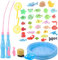 Radsocken Magnetic Fishing Toys for Bath Time, Fishing Game Set with Pole Rod Net, Plastic Floating Fish Pool Toy for Toddler Education Teaching Christmas Birthday Gifts for Kids
