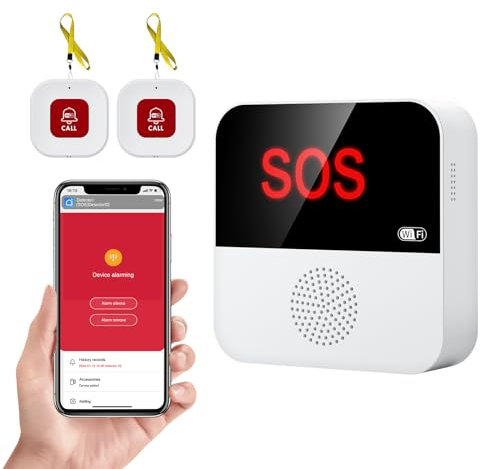 eMylo Buscapersonas para Cuidadores, Alarma de Vida para Ancianos, 2 Botones SOS 1 Botón RECEPCIÓN, Mando a Distancia Multifunción WiFi, Compatible con Smart Life App/Tuya App (sólo 2.4GHz).