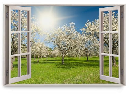 Paul Sinus Wandbild 120x80cm Fensterbild Frühling Baumblüte Blüten Sonnenschein Kirschblüten