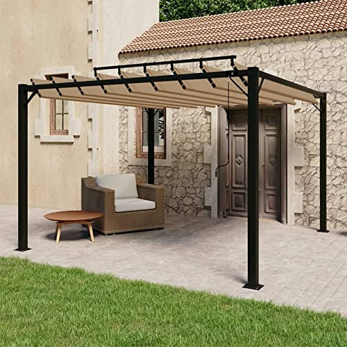 ShCuShan Pavillon mit Lamellendach 3x3 m Taupe Stoff und Aluminium Pergola Bausatz Pergola Lamellendach Pergola Mit Faltdach
