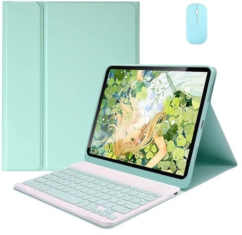 EHLCYS Keyboard Case for Xiaomi Redmi Pad Pro 12.1 inch 2024 Released, German QWERTZ Magnetic Removable Wireless Bluetooth Keyboard Cover and Mouse,Mint Green
