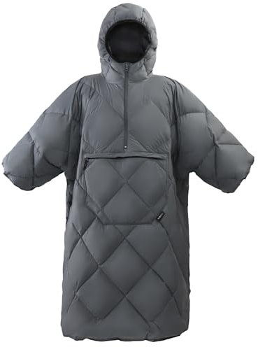 ATEPA Tragbarer Schlafsack, Recycelte Tragbare Decken-Poncho, Warmer Schlafsack-Mantel Mit Ärmeln Für Kalte Wetterbedingungen Für Outdoor-Sportarten Camping-Geschenke Frauen & Männer, Grau