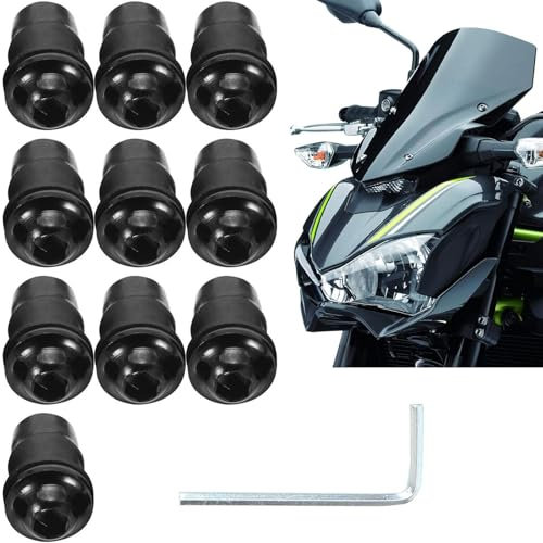ANBOO 10 PCS Vis De Pare-Brise De Moto Noir, Boulons Kit Universel avec Clé M5 16mm/0.6in, Vis Carenage Moto, pour Honda, Yamaha, Suzuki