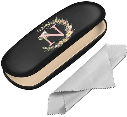 BHAHB Hartschale Brillenetui mit Anfangs Brief,Nette Brillenetui für Sonnenbrillen Brille mit Reinigungstuch,für Frauen Männer Ästhetische Klassik (Buchstabe-N)