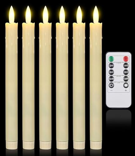 Nfhkpa 6 Stück LED stabkerzen, LED kerzen mit Timerfunktion und fernbedienung, 3D-Docht/Batteriebetrieben Kerzen Elektrische Kerzen Flammenlose Wohnzimmer Heimkino Weiß